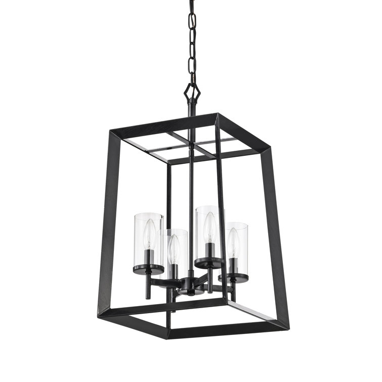 Gracie Oaks 4light Antique Black Geometric Cage Lantern Pendant With
